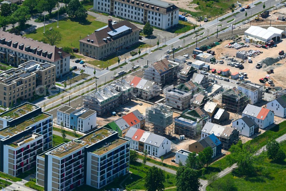 Aerial photograph Mannheim - Conversion construction site on the site of the former SULLIVAN US barracks - new construction of a housing estate on Robert-Funari-Strasse - George-Washington-Strasse in Mannheim in the state Baden-Wuerttemberg, Germany