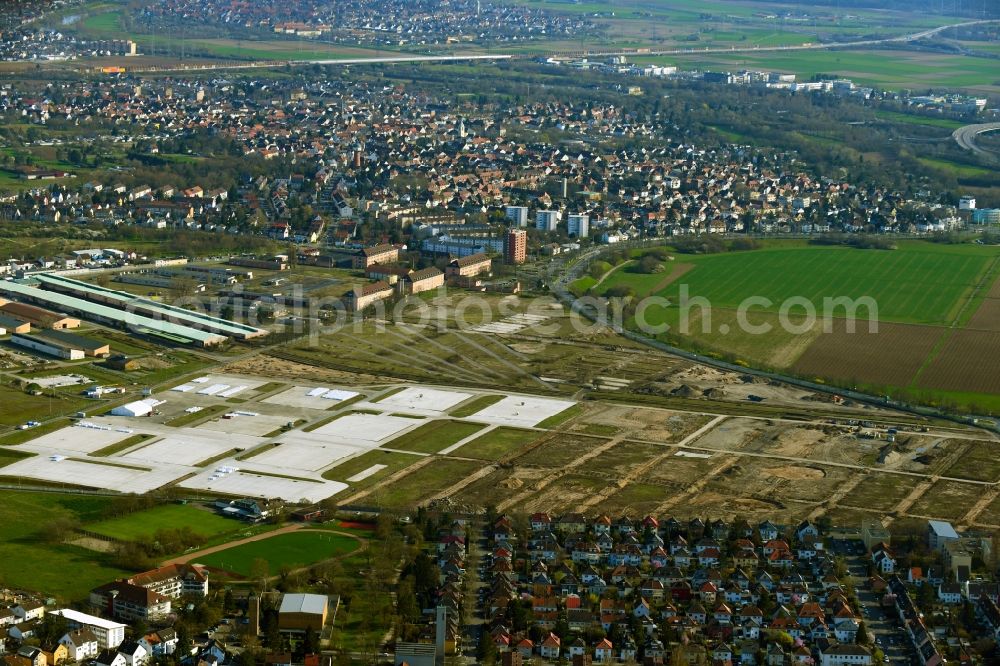Aerial image Mannheim - Construction site for the dismantling and conversion of the former military Spinelli barracks in the district of Kaefertal in Mannheim in the state Baden-Wurttemberg, Germany