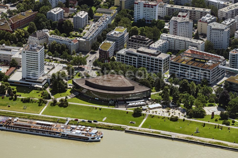 Aerial image Linz - Opera house Bruknerhaus in Linz in Oberoesterreich, Austria