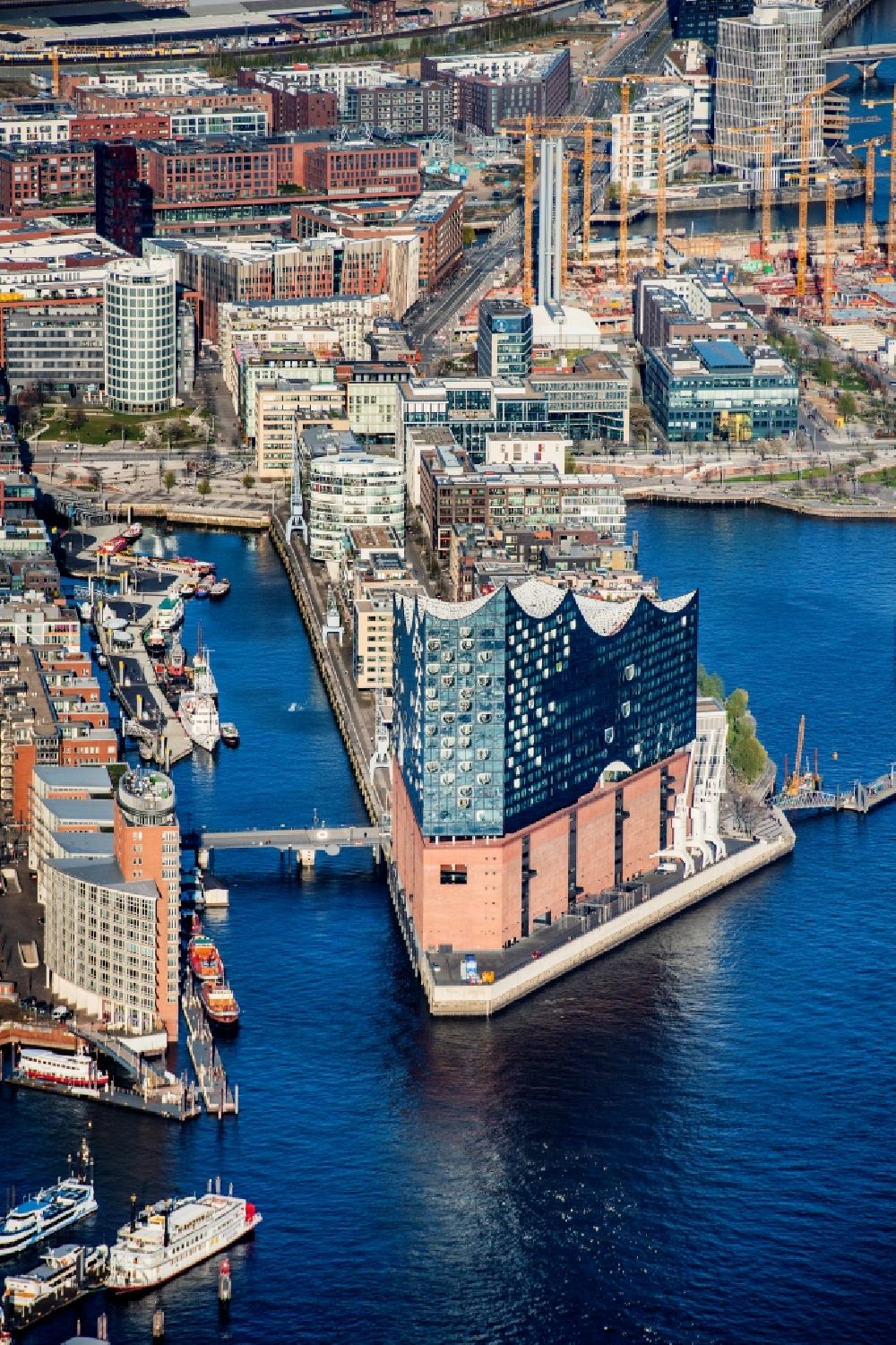 Hamburg from the bird's eye view: Elbphilharmonie concert hall in the Hafencity in Hamburg, Germany