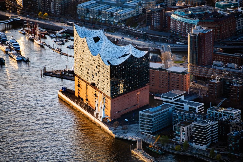 Aerial photograph Hamburg - Elbphilharmonie concert hall in the Hafencity in Hamburg, Germany
