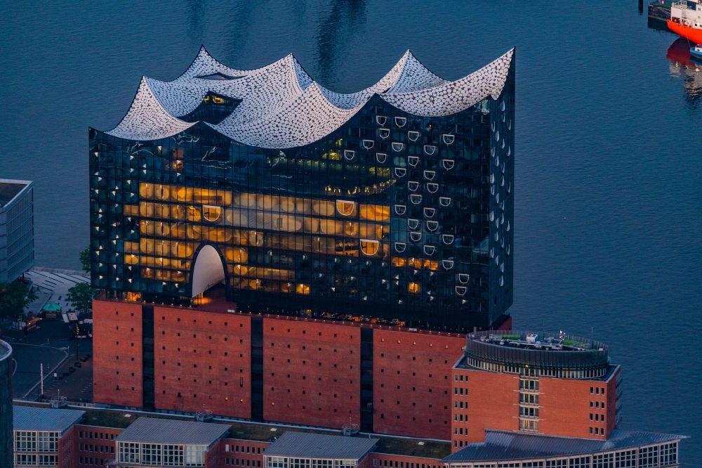 Aerial image Hamburg - Elbphilharmonie concert hall in the Hafencity in Hamburg, Germany