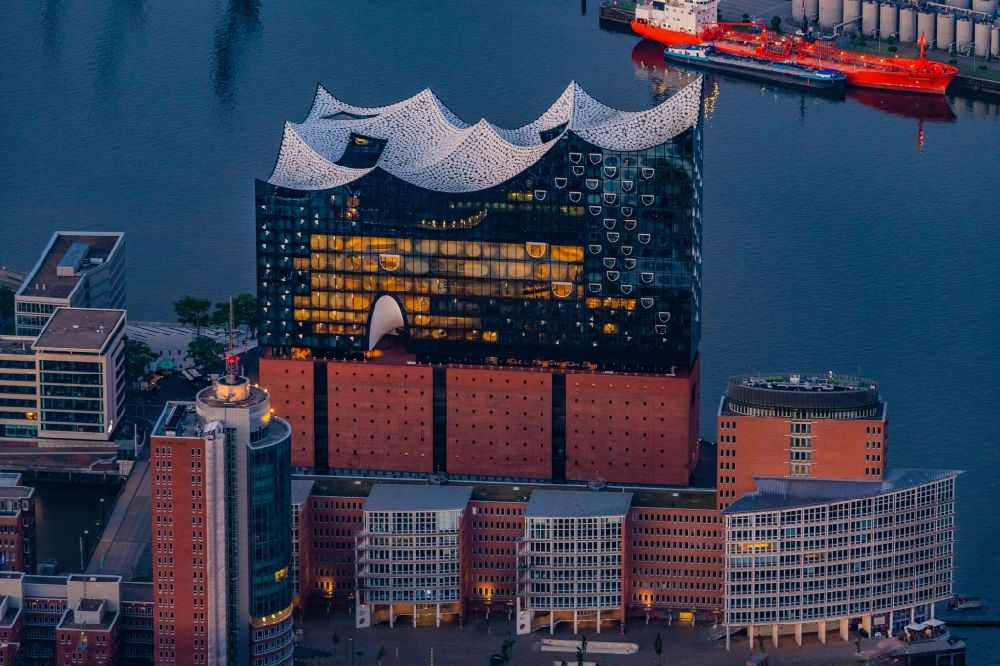 Hamburg from above - Elbphilharmonie concert hall in the Hafencity in Hamburg, Germany