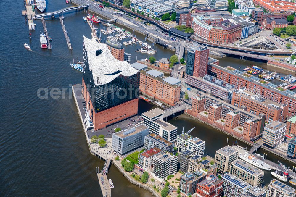Hamburg from the bird's eye view: Elbphilharmonie concert hall in the Hafencity in Hamburg, Germany