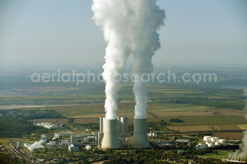 Aerial photograph Lippendorf - Power plants and exhaust towers of thermal power station of LEAG Lausitz Energie Kraftwerke AG in Lippendorf in the state Saxony, Germany