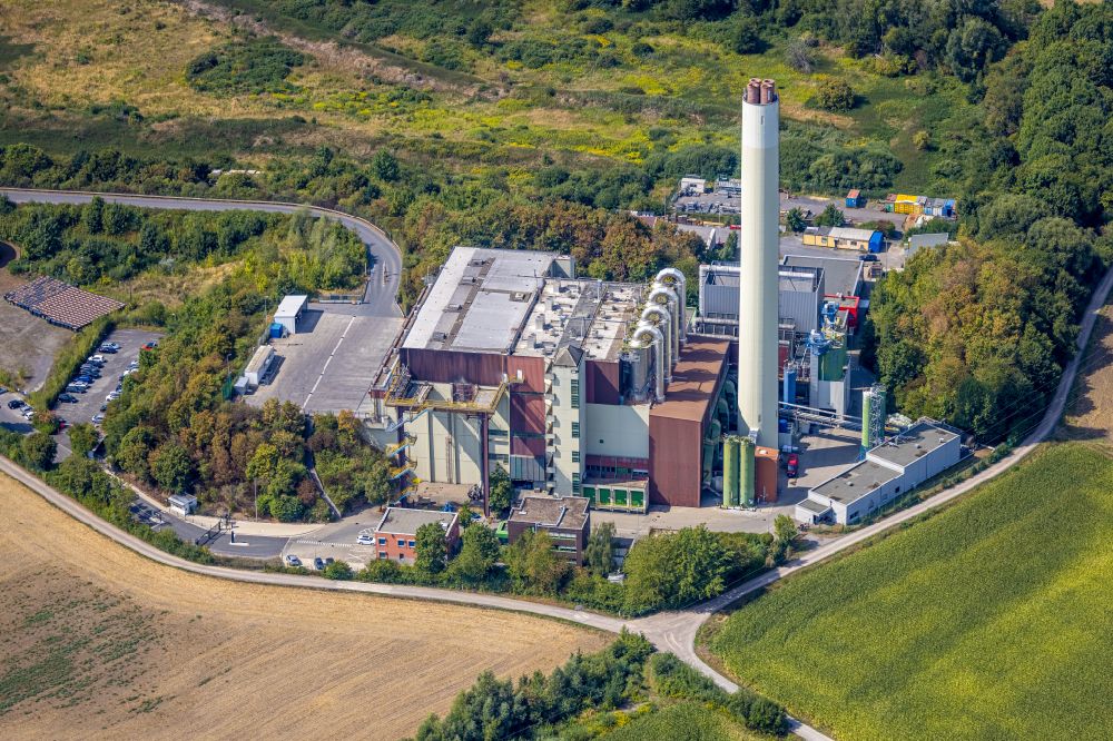 Hamm from the bird's eye view: Power plants and exhaust towers of Waste incineration plant station in the district Bockum-Hoevel in Hamm at Ruhrgebiet in the state North Rhine-Westphalia, Germany