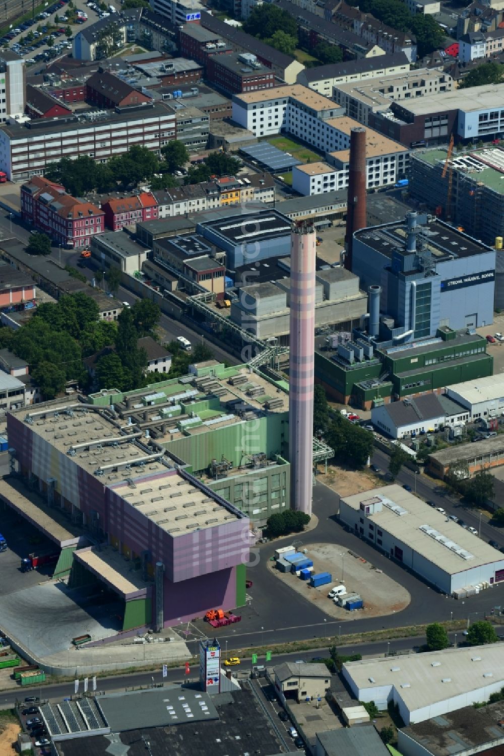 Aerial image Bonn - Power plants and exhaust towers of Waste incineration plant station in the district Weststadt in Bonn in the state North Rhine-Westphalia, Germany
