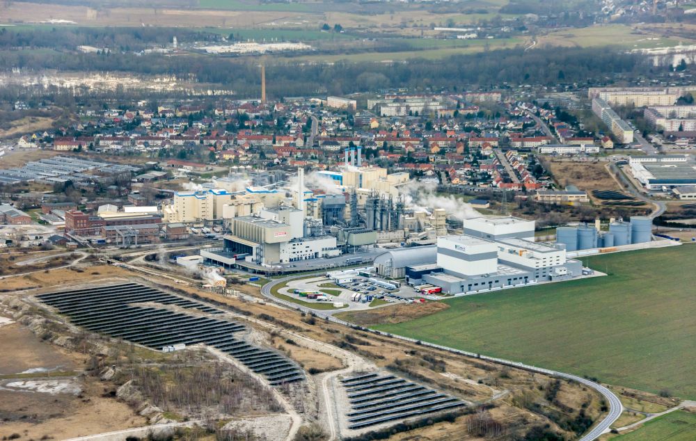 Staßfurt from the bird's eye view: Power plants and exhaust towers of Waste incineration plant station of Fa. Remondis on street Butterwecker Weg in Stassfurt in the state Saxony-Anhalt, Germany