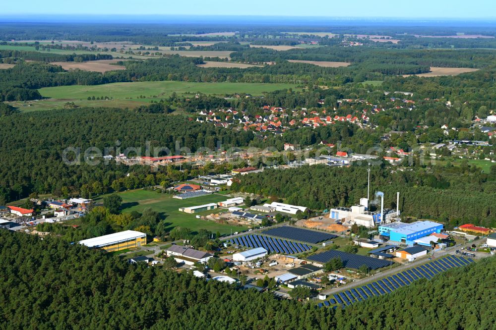 Aerial image Rheinsberg - Power plants and exhaust towers of thermal power station in Rheinsberg in the state Brandenburg, Germany