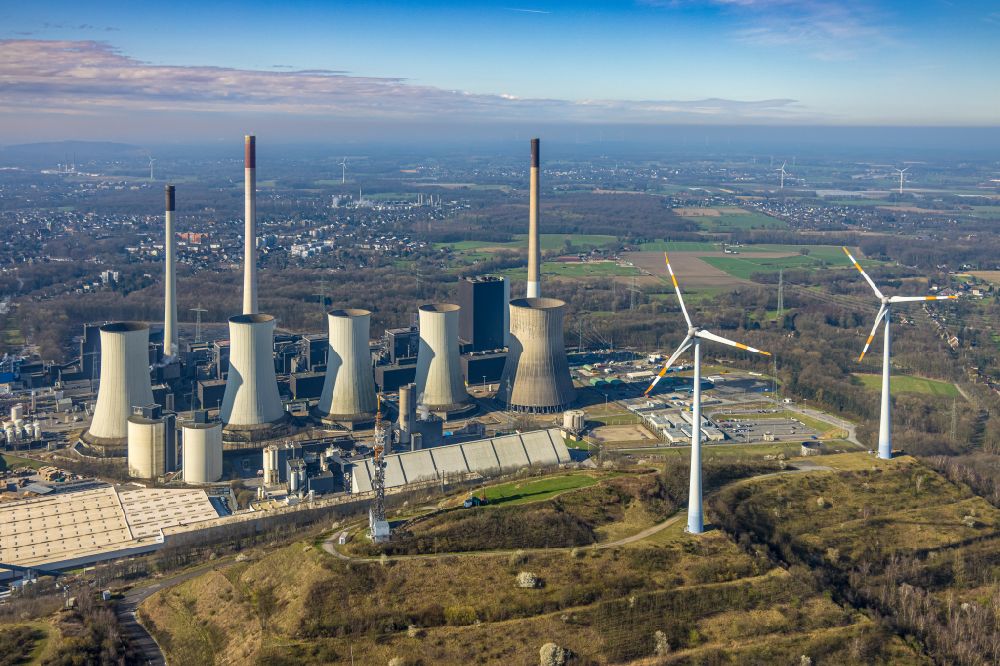 Aerial photograph Gelsenkirchen - Power plants and exhaust towers of thermal power station Uniper power station GmbH in Gelsenkirchen in the state North Rhine-Westphalia