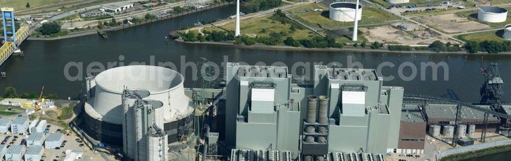 Aerial photograph Hamburg - Power plants and exhaust towers of thermal power station Vattenfall Tiefstack in Hamburg Moorburg, Germany