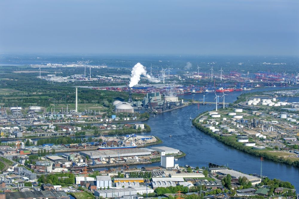 Aerial image Hamburg - Power plants and exhaust towers of thermal power station Vattenfall Tiefstack in Hamburg Moorburg, Germany