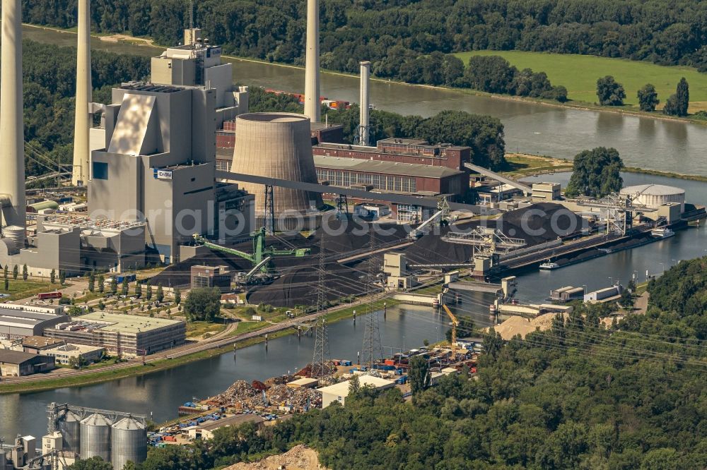Aerial photograph Karlsruhe - Power plants and exhaust towers of coal thermal power station EnBW Energie Baden-Wuerttemberg AG, Rheinhafen-Dampfkraftwerk Karlsruhe in Karlsruhe in the state Baden-Wuerttemberg, Germany