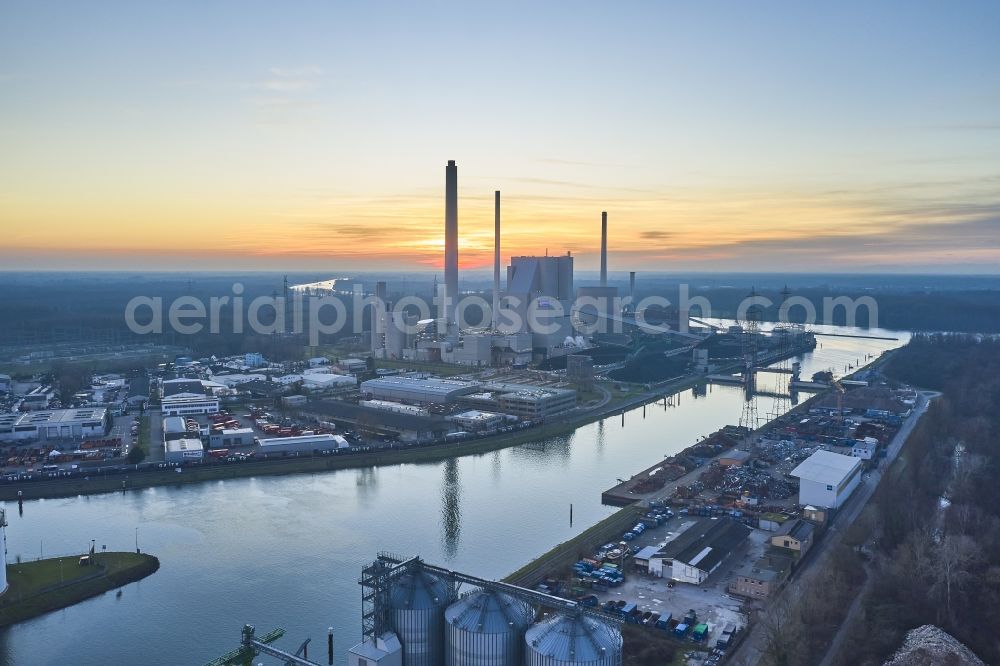 Karlsruhe from above - Power plants and exhaust towers of coal thermal power station in Karlsruhe in the state Baden-Wurttemberg, Germany