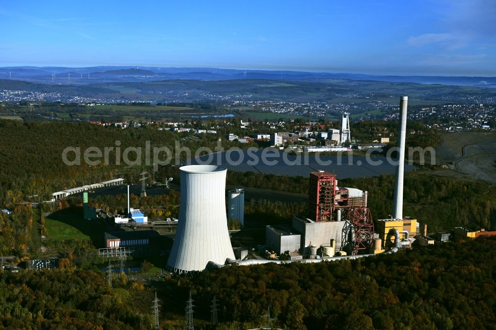 Aerial image Quierschied - power plants and exhaust towers of coal thermal power station Weiher in Quierschied in the state Saarland, Germany