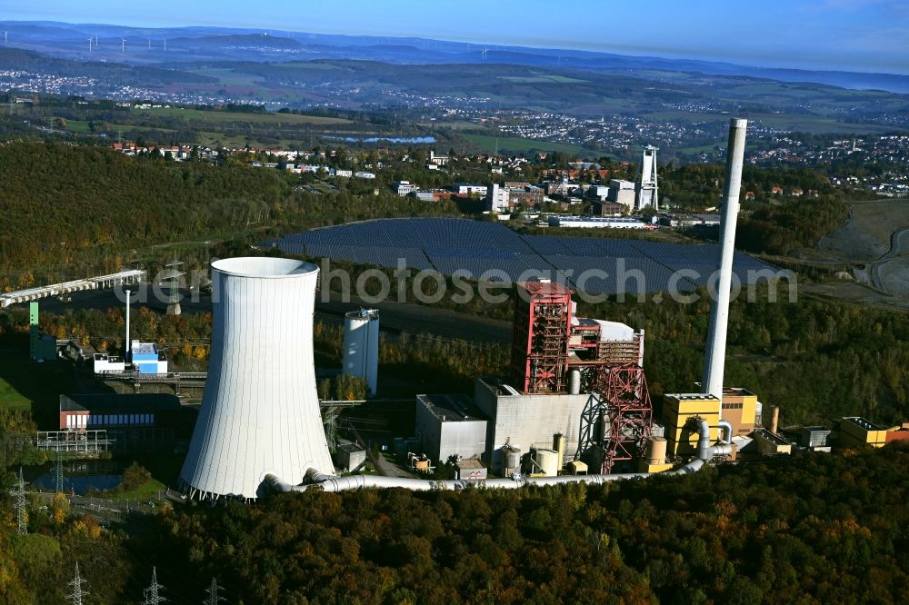 Aerial photograph Quierschied - power plants and exhaust towers of coal thermal power station Weiher in Quierschied in the state Saarland, Germany