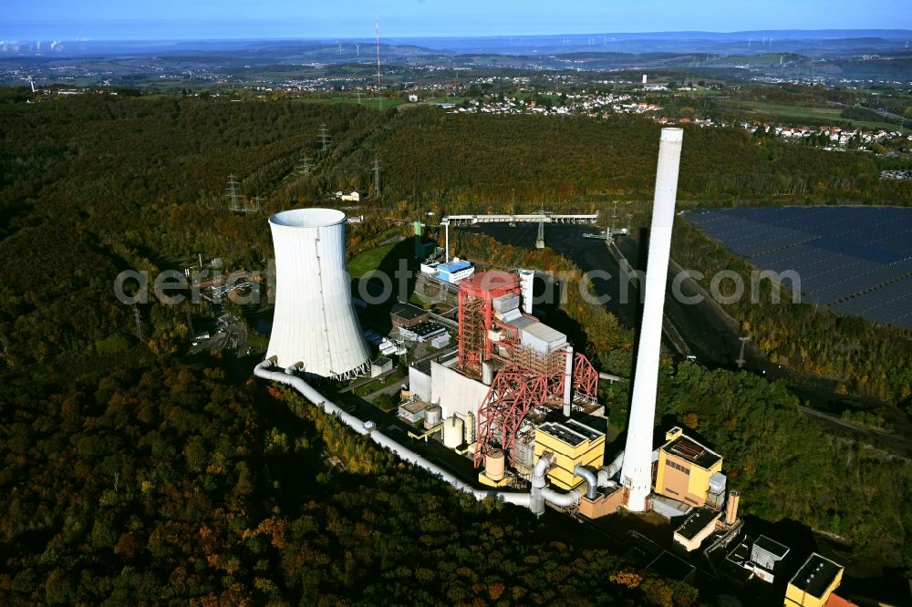 Quierschied from the bird's eye view: power plants and exhaust towers of coal thermal power station Weiher in Quierschied in the state Saarland, Germany