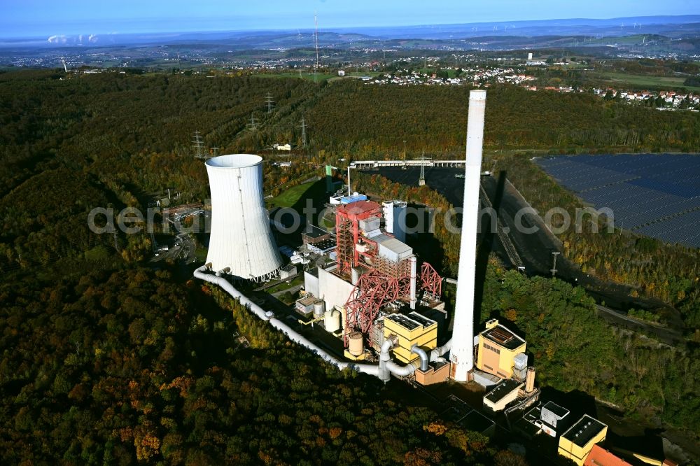 Aerial image Quierschied - power plants and exhaust towers of coal thermal power station Weiher in Quierschied in the state Saarland, Germany