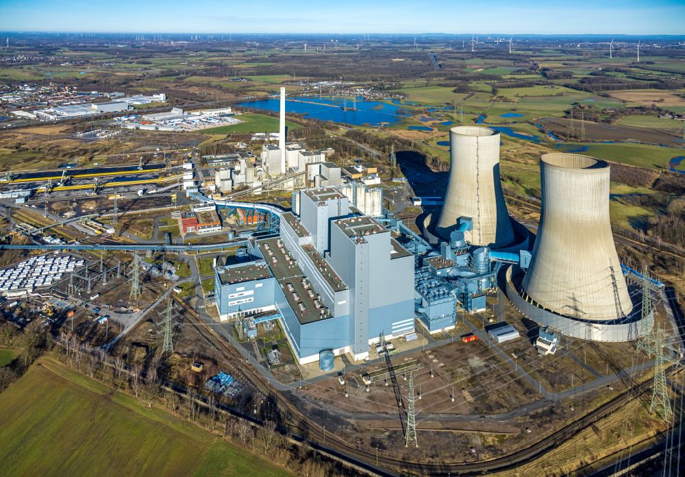 Aerial image Schmehausen - Power plants of the coal thermal power station of RWE Power in Schmehausen in the state North Rhine-Westphalia, Germany