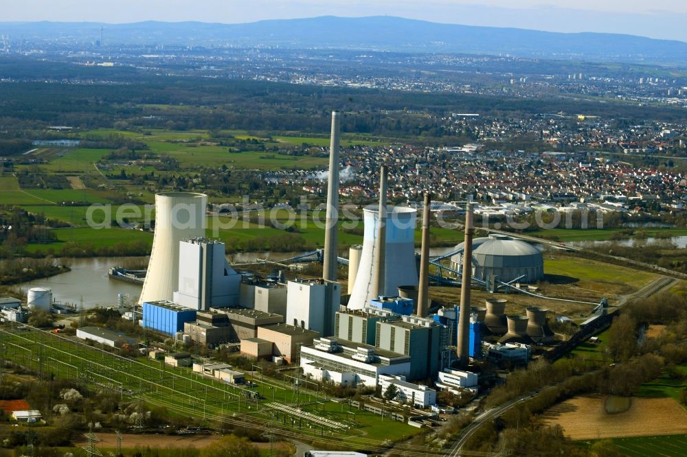 Aerial image Großkrotzenburg - Power plants and exhaust towers of coal thermal power station Staudinger in Grosskrotzenburg in the state Hesse, Germany