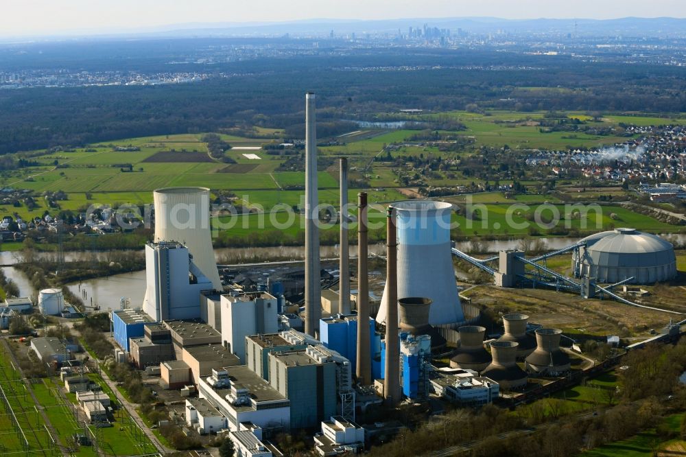 Aerial photograph Großkrotzenburg - Power plants and exhaust towers of coal thermal power station Staudinger in Grosskrotzenburg in the state Hesse, Germany