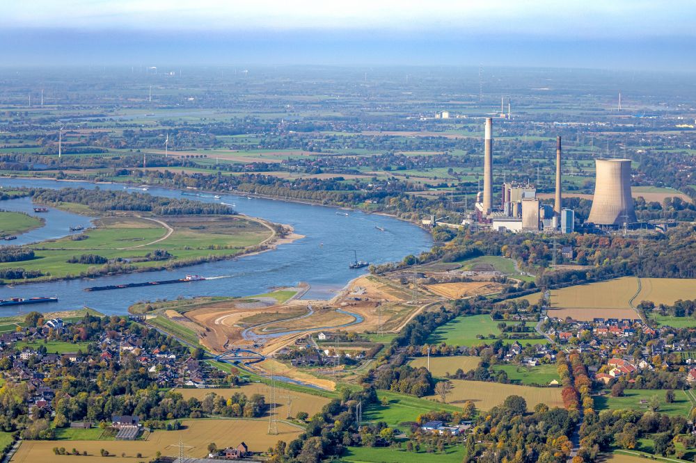 Aerial image Möllen - Power plants and exhaust towers of coal thermal power station of Steag Energy Services GmbH in Moellen in the state North Rhine-Westphalia