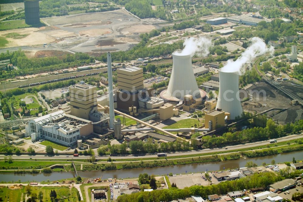 Aerial photograph Völklingen - Power plants and exhaust towers of coal thermal power station Kraftwerk Fenne in Voelklingen in the state Saarland, Germany