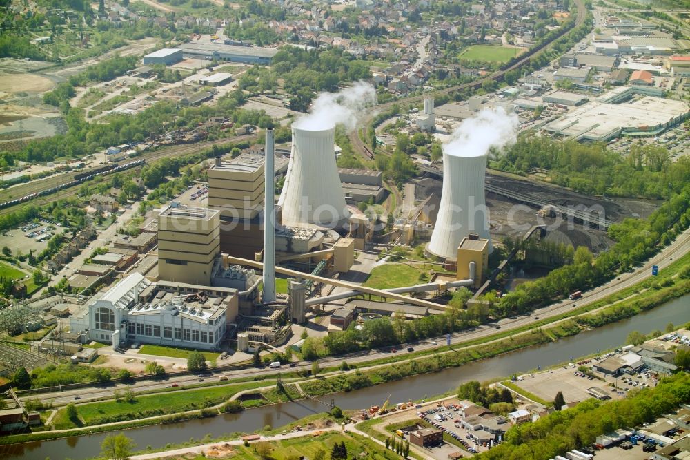 Völklingen from above - Power plants and exhaust towers of coal thermal power station Kraftwerk Fenne in Voelklingen in the state Saarland, Germany