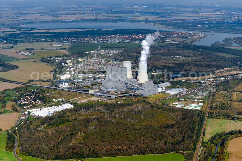 Aerial photograph Lippendorf - Power plants and exhaust gas towers of the combined heat and power plant of the LEAG Lausitz Energie Kraftwerke AG - Kraftwerk Lippendorf in Lippendorf in the state Saxony, Germany