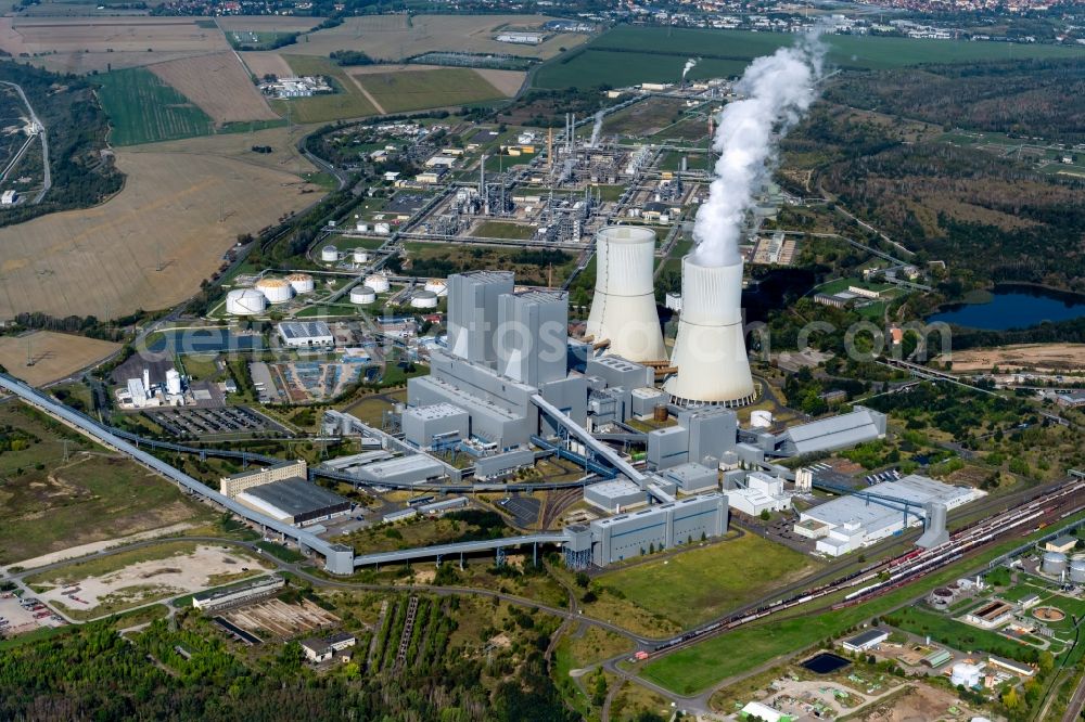 Aerial photograph Lippendorf - Power plants and exhaust gas towers of the combined heat and power plant of the LEAG Lausitz Energie Kraftwerke AG - Kraftwerk Lippendorf in Lippendorf in the state Saxony, Germany