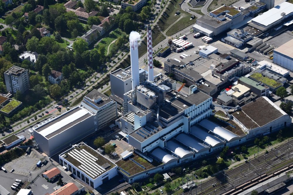 Aerial photograph Basel - Power plants and exhaust towers of waste incineration plant station KVA in Basel, Switzerland