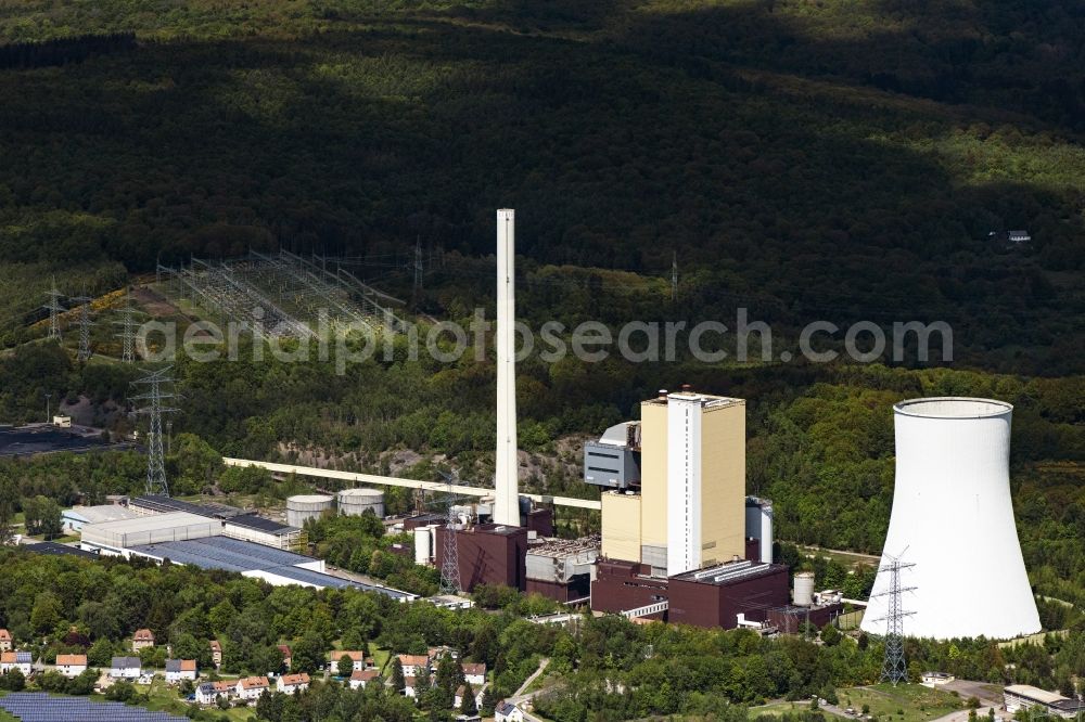 Aerial image Bexbach - Power plants and exhaust towers of coal thermal power station in Bexbach in the state Saarland, Germany