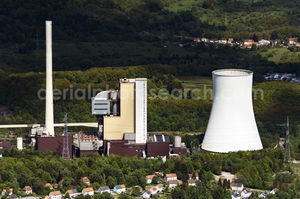 Bexbach from above - Power plants and exhaust towers of coal thermal power station in Bexbach in the state Saarland, Germany