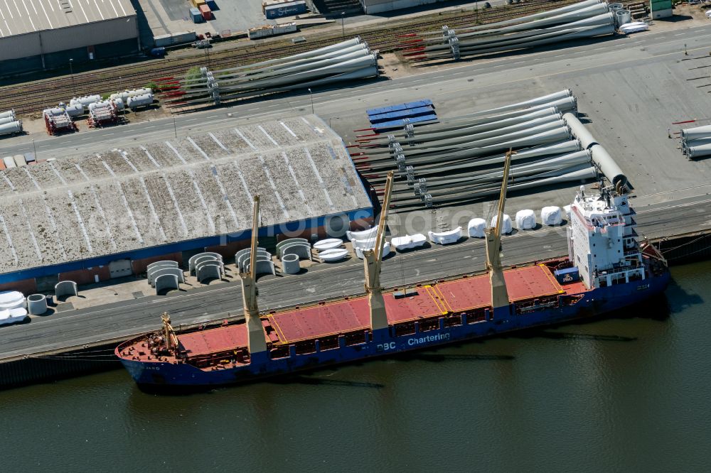 Bremen from above - Crane ship anchoring in the port at the Bremerhaven offshore terminal in the Neustaedter Hafen district in Bremen, Germany