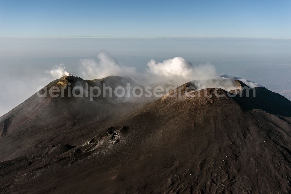 Bronte from the bird's eye view: View to the volcano Mount Etna at Siciliy in italy