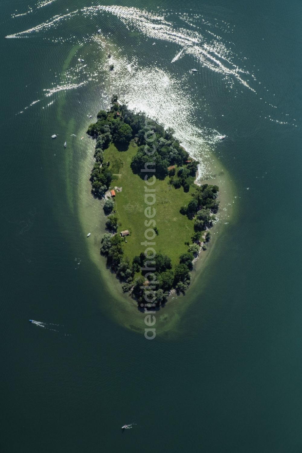 Aerial image Chiemsee - Lake Island Krautinsel on the Chiemsee in the state Bavaria