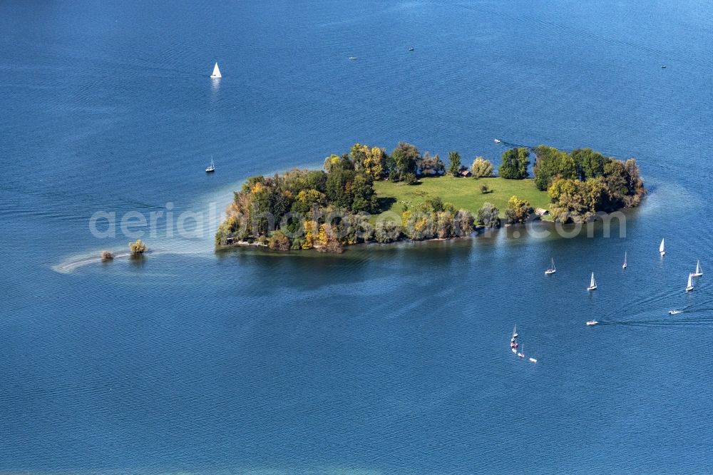Chiemsee from above - Lake Island Krautinsel on the Chiemsee in the state Bavaria
