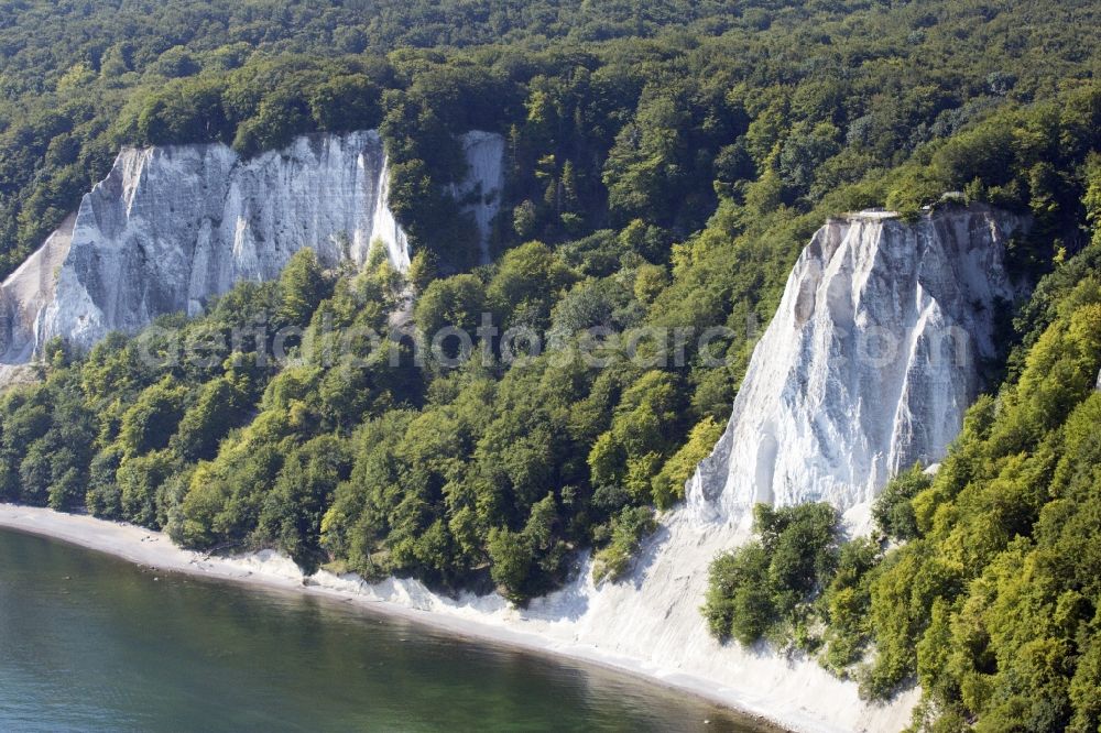 Aerial image Sassnitz - chalk cliff Koenigsstuhl near Sassnitz on Ruegen Island in Jasmund National Park in the state Mecklenburg - Western Pomerania