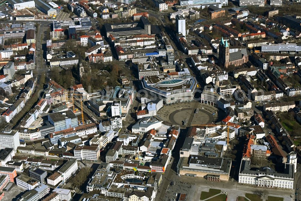 Kassel from above - Circular surface - Koenigsplace in Kassel in the state Hesse, Germany