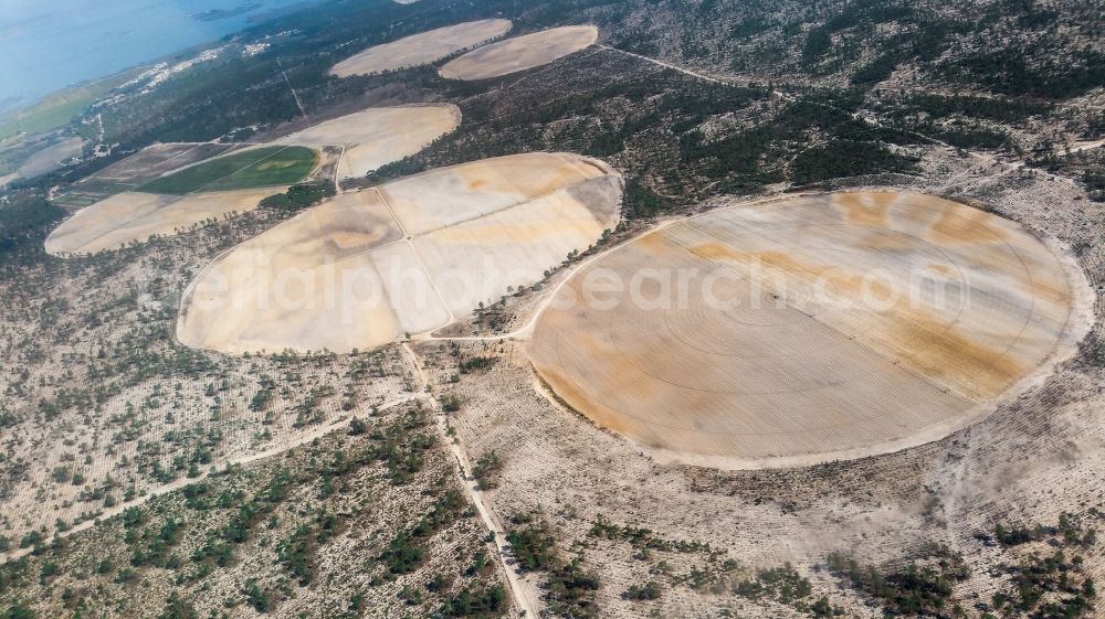 Aerial photograph Comporta - Grain field structures of a grain circle in Comporta in Setubal, Portugal