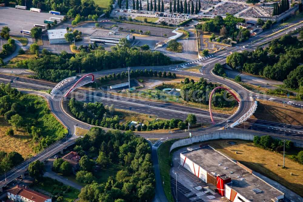 Gorizia from above - Traffic management of the roundabout at exit of A34 in Gorizia in Friuli-Venezia Giulia, Italy