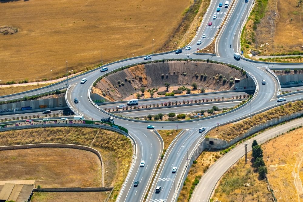 Aerial photograph Palma - Traffic management of the roundabout road of Autopista Ma-30 and Ma-15 in Palma in Islas Baleares, Spain