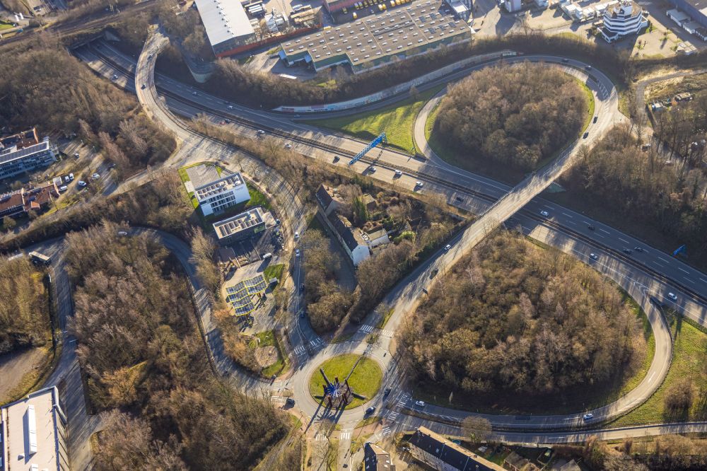 Bochum from above - Traffic management of the roundabout road in Bochum in the state North Rhine-Westphalia