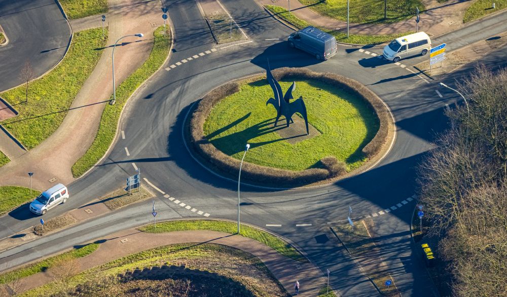 Aerial image Bork - Traffic management of the roundabout road on street Netteberger Strasse - Ostwall in Bork in the state North Rhine-Westphalia, Germany