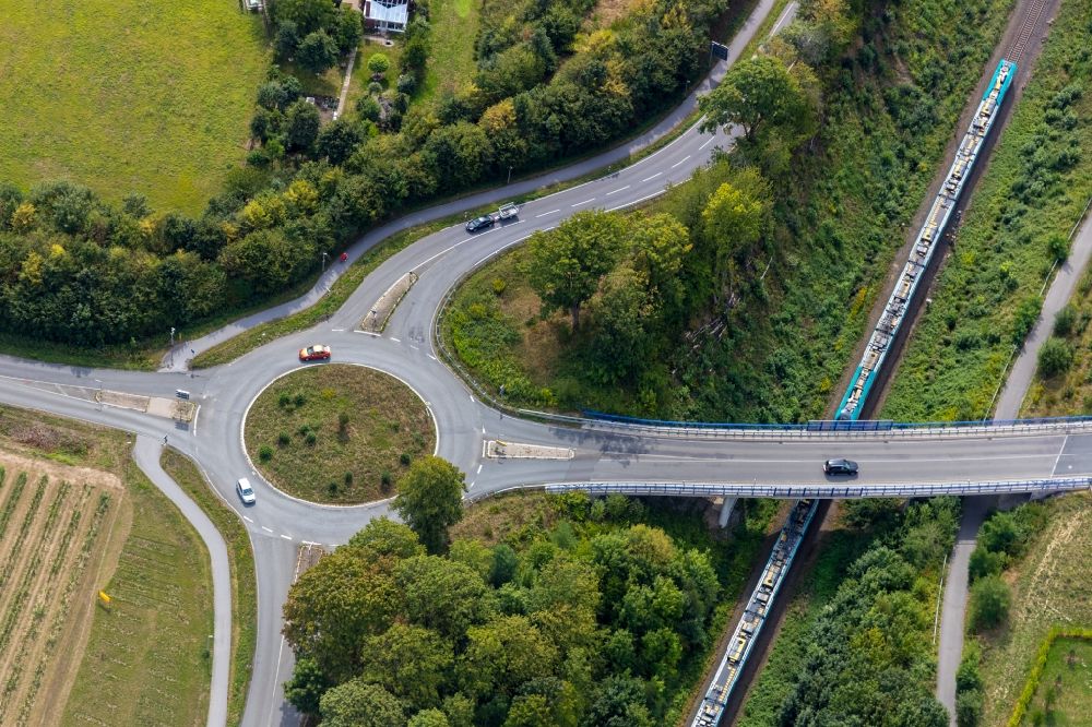 Werne from the bird's eye view: Traffic management of the roundabout road of Capeller Str. and L518 in Werne in the state North Rhine-Westphalia, Germany