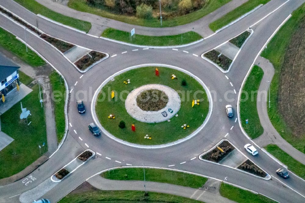 Kippenheim from above - Traffic management of the roundabout road in Kippenheim in the state Baden-Wurttemberg, Germany