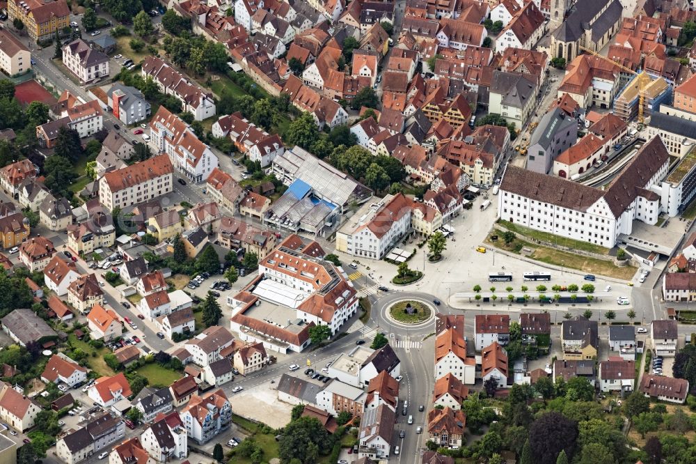 Rottenburg am Neckar from the bird's eye view: Traffic management of the roundabout road Seebronner Strasse - Eugen-Bolz-Platz in Rottenburg am Neckar in the state Baden-Wurttemberg, Germany