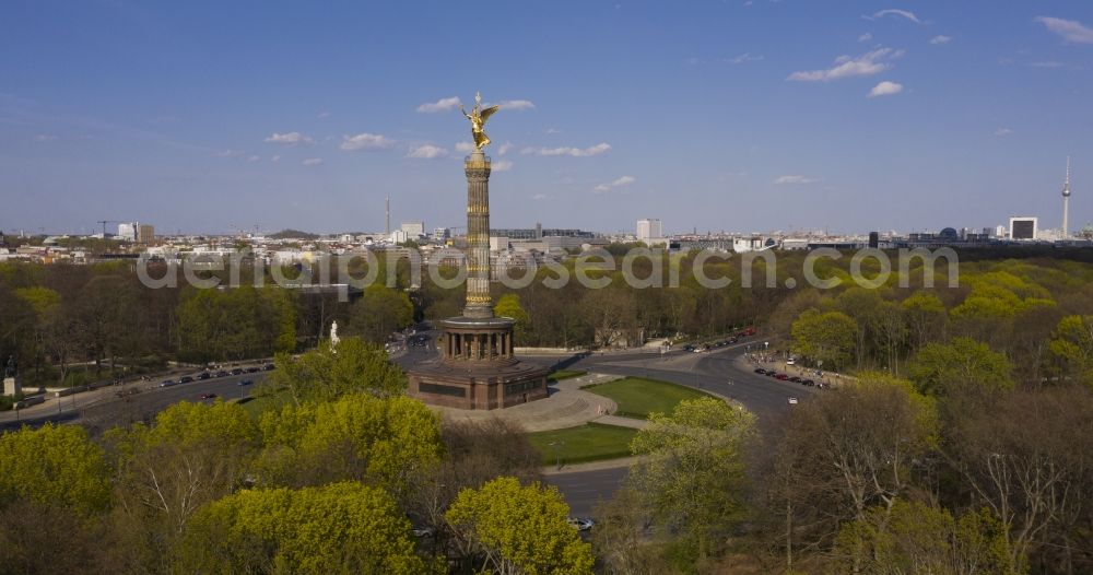Berlin from above - Roundabout road at the Victory Column - Big Star in the park area of the Tiergarten in Berlin in Germany