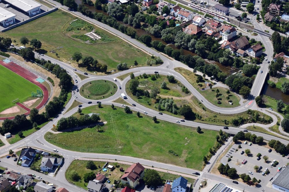 Aerial photograph Steinen - Traffic management of the roundabout road B317 in Steinen in the state Baden-Wurttemberg