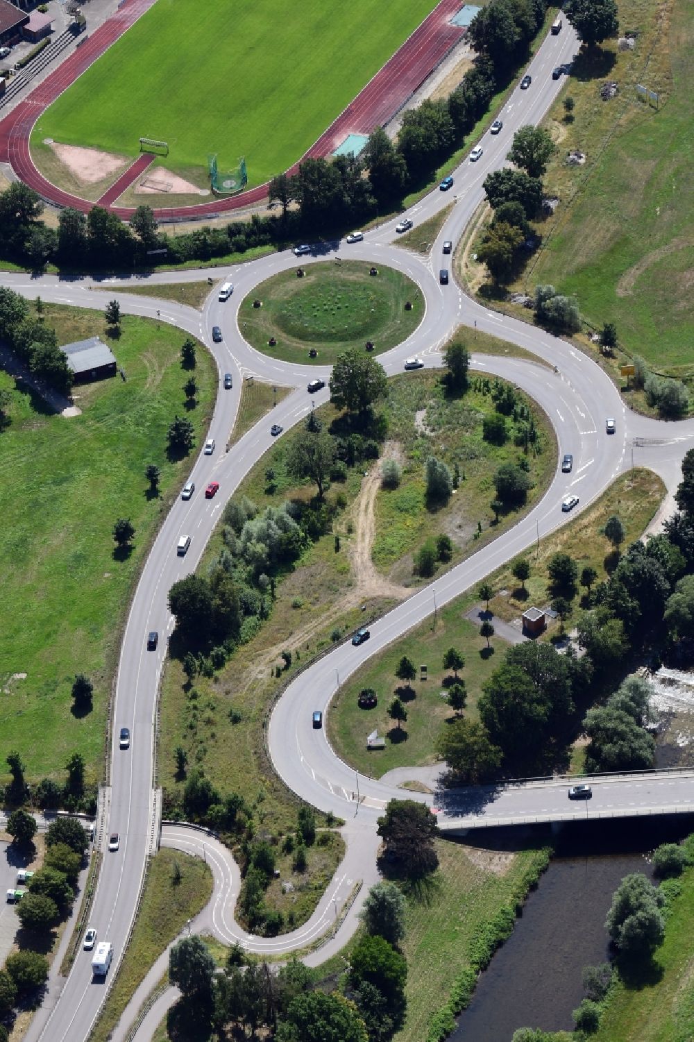 Steinen from above - Traffic management of the roundabout road B317 in Steinen in the state Baden-Wurttemberg